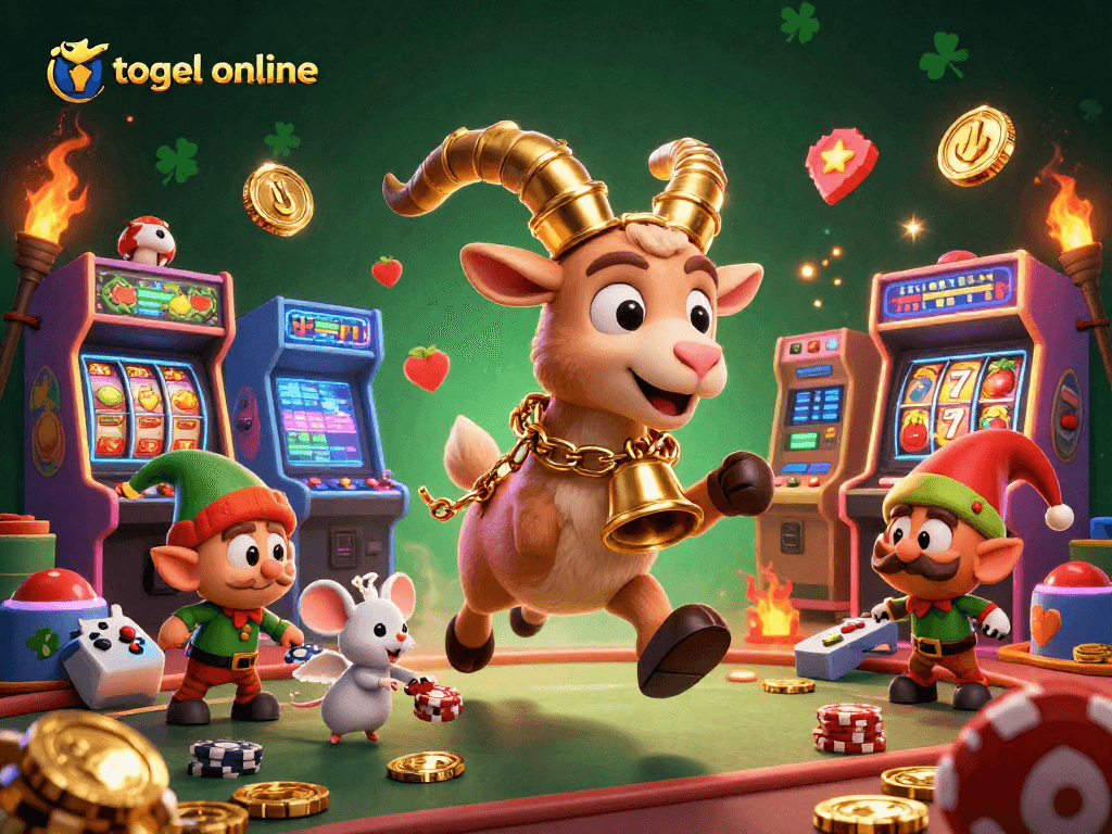 Play exciting togel online games in a vibrant, festive holiday horror casino scene.