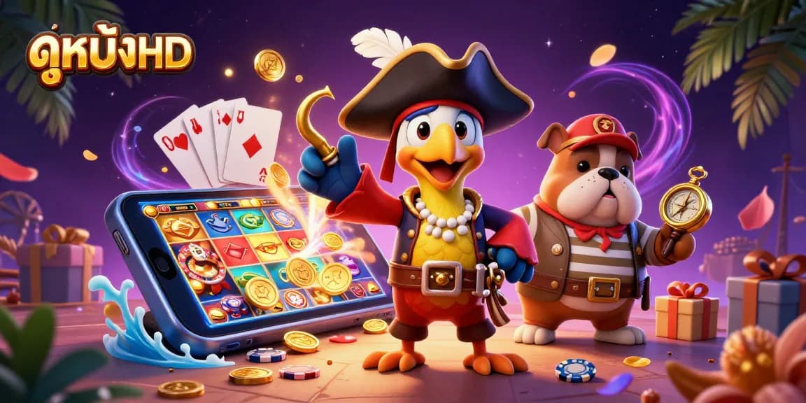 Spin to win in the vibrant ดูหนังHD casino scene, featuring colorful slot games and lively characters.