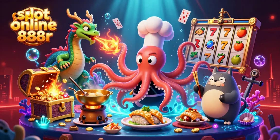 Play thrilling slot online 888r and enjoy vibrant cartoon characters in a dynamic casino scene.