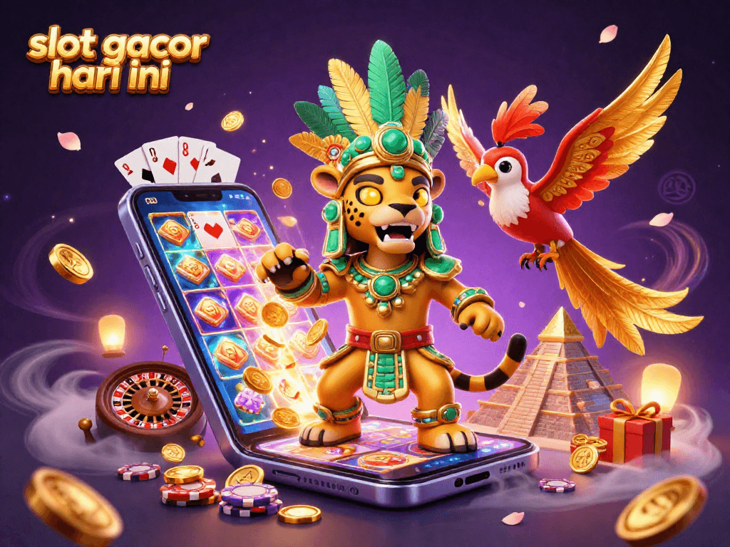 Experience thrilling slot gacor hari ini in a vibrant 3D casino scene with dynamic game elements and colorful visuals.