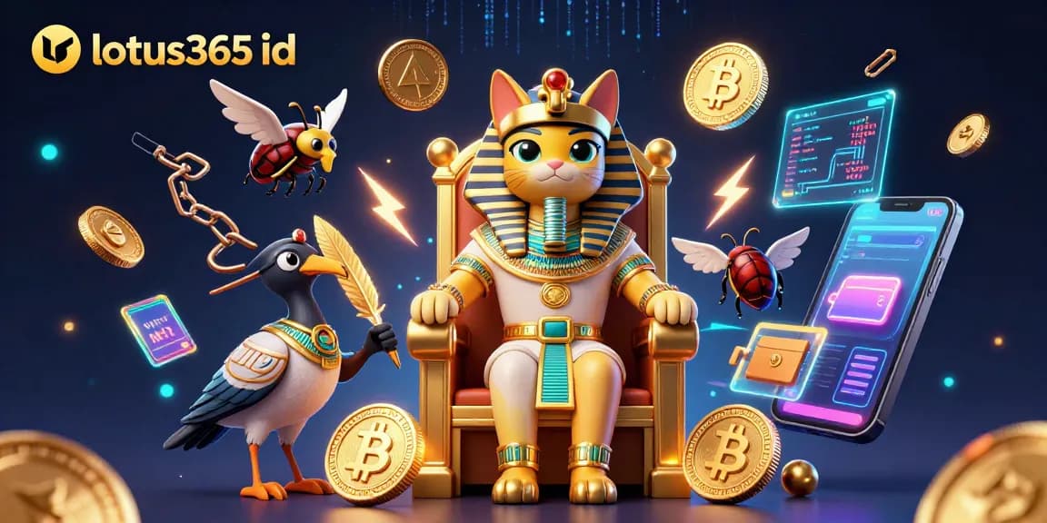 Engage with lotus365 id through captivating 3D casino elements featuring pharaoh characters and crypto symbols.