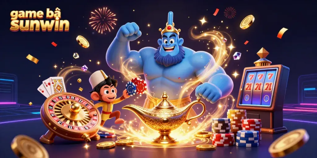 Experience excitement with game bài sunwin featuring an enchanting scene of a genie's magical casino.