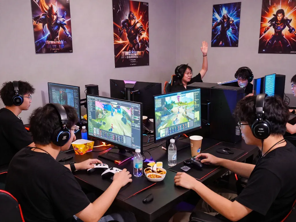 Engaged gamers playing in a vibrant setup showcasing hotwin88's immersive experience.