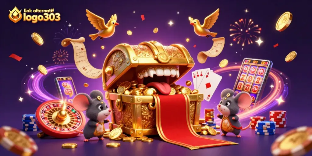 Menangkan jackpot dengan link alternatif logo303 yang menarik dalam ilustrasi kasino yang kaya warna.