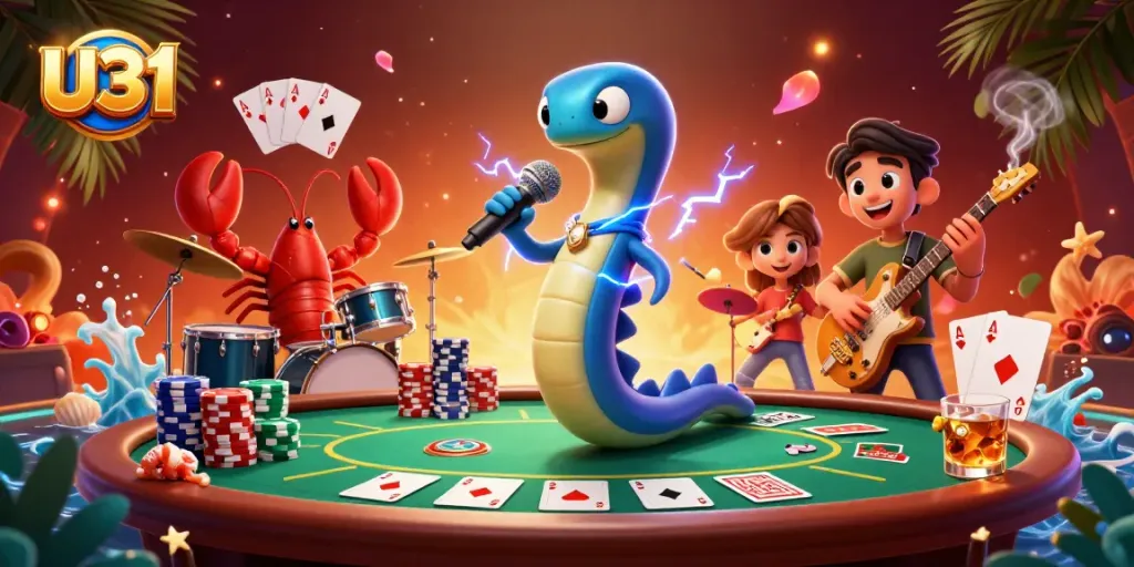 U31 showcases an underwater casino scene with an electric eel DJ surrounded by poker elements.