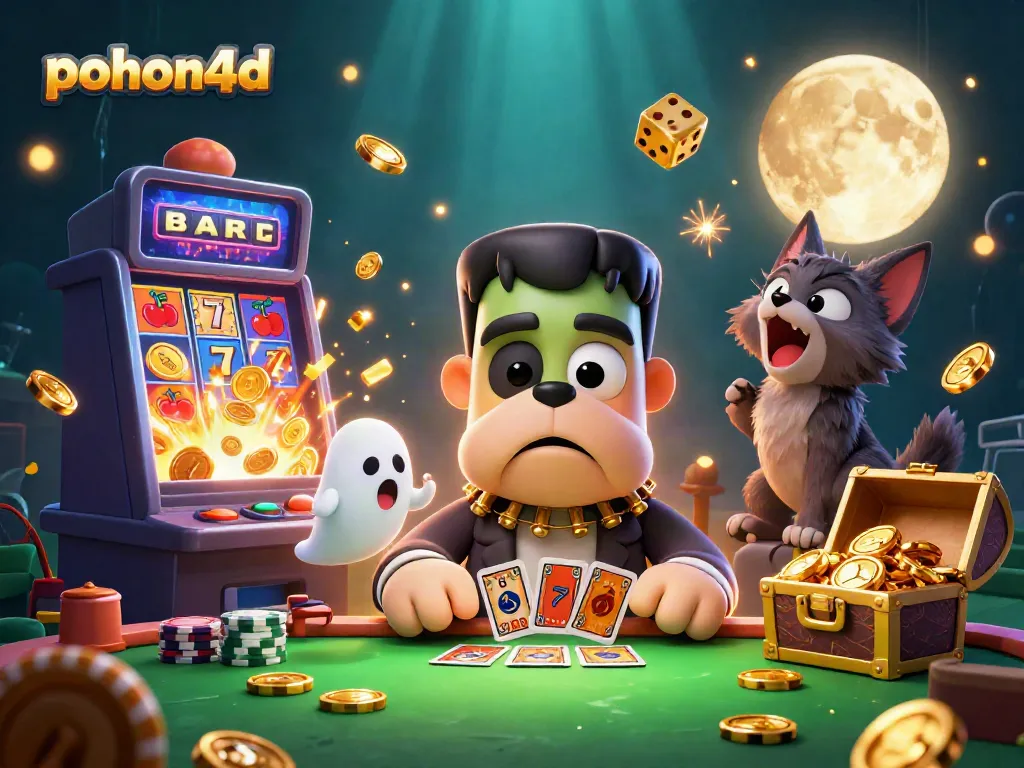 Experience thrilling games at pohon4d with a vibrant casino scene featuring unique characters.