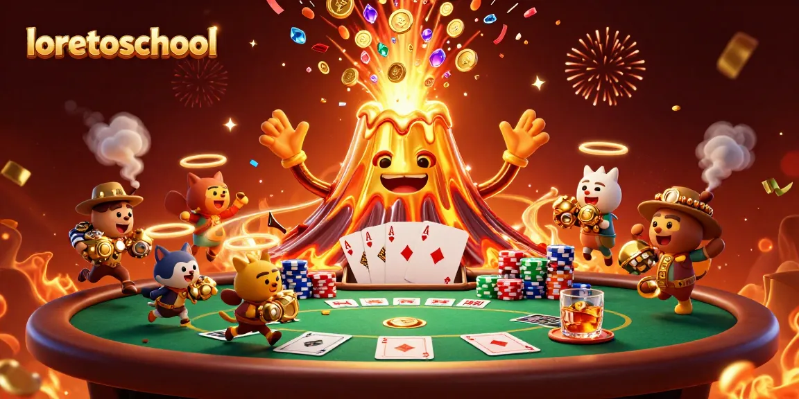 Win big at loretoschool as a golden volcano erupts treasure in a vibrant casino scene.