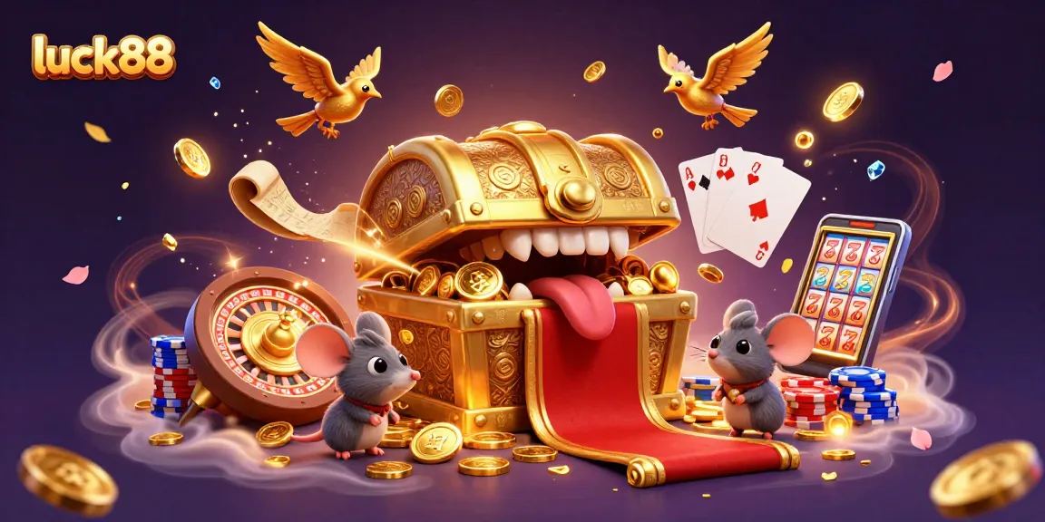 Spin the reels with luck88 as dazzling treasures and winning symbols light up the scene.