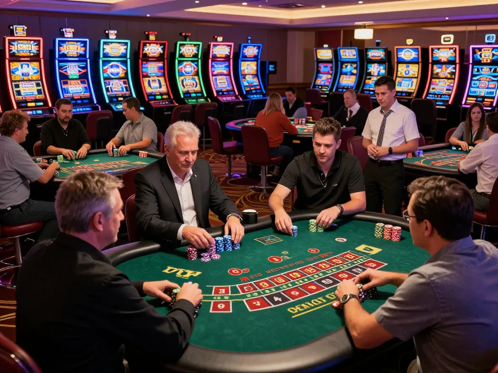 Engaged players at SOC88 casino tables enjoying dynamic gameplay with chips and cards visible