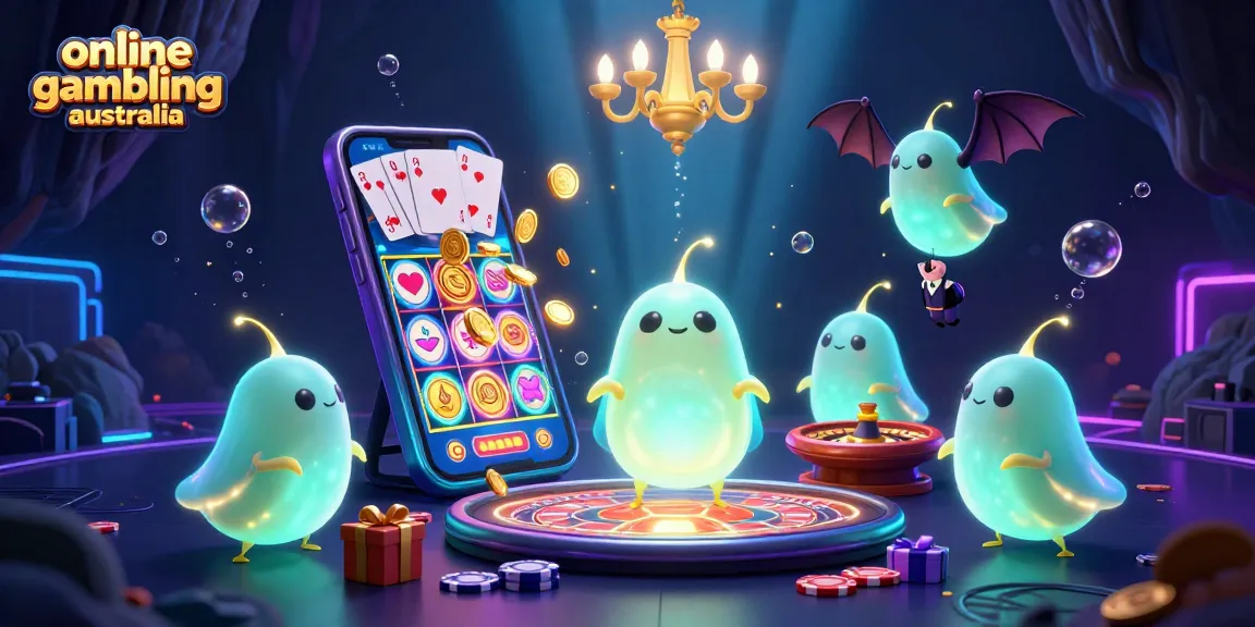 Experience online gambling australia with an imaginative cave casino filled with glowworms and vibrant game elements.
