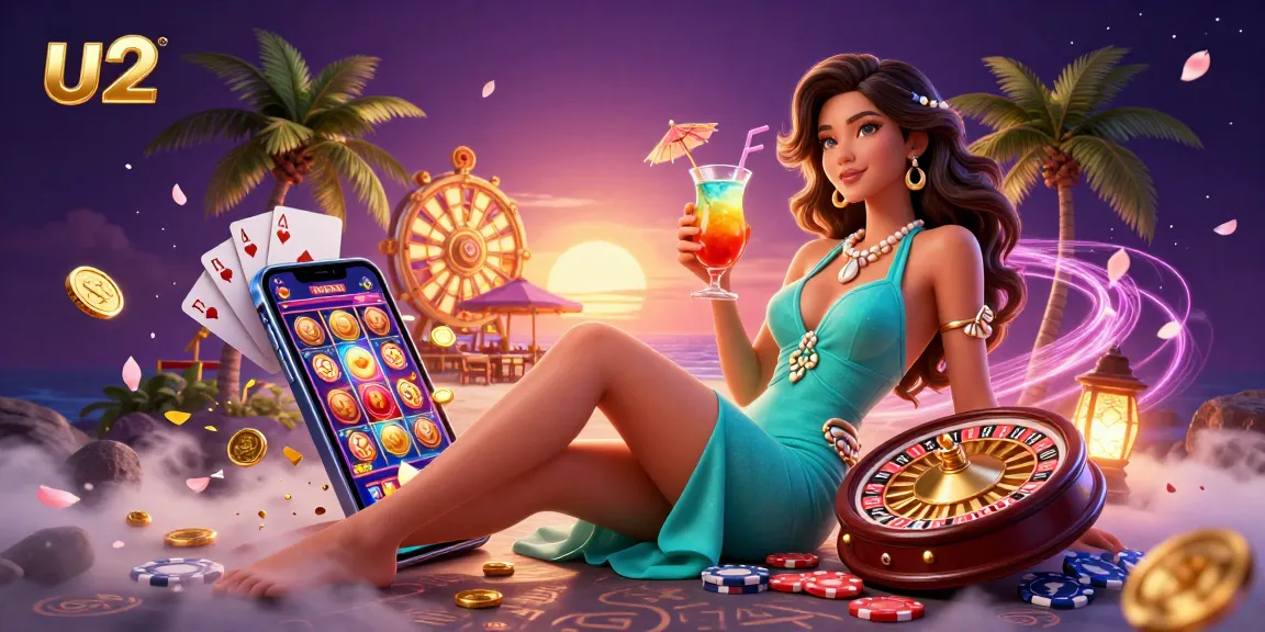 Spin the reels at U2's vibrant casino, featuring a tropical scene with stunning visuals and engaging gameplay.