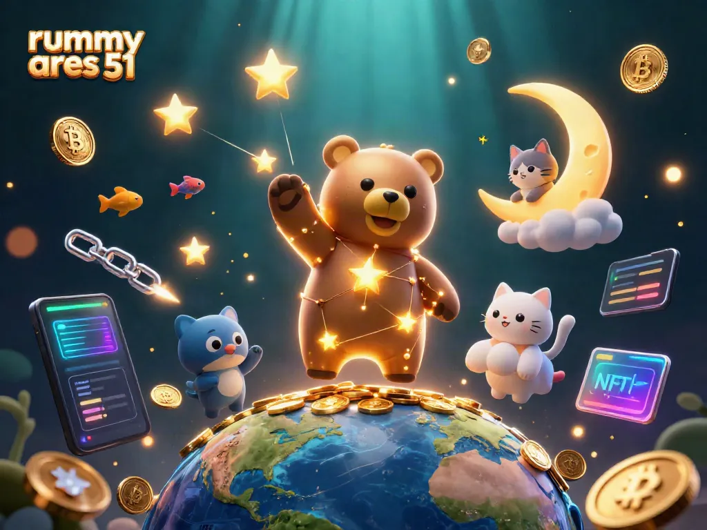 Experience the rummy ares 51 online gameplay with vibrant 3D characters and cosmic elements.