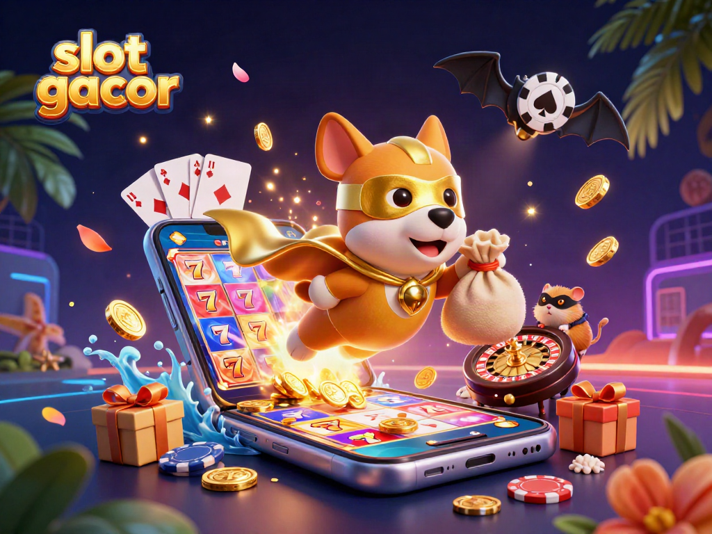 Engage with the thrilling slot gacor experience depicted in a vibrant 3D casino illustration featuring a superhero dog.