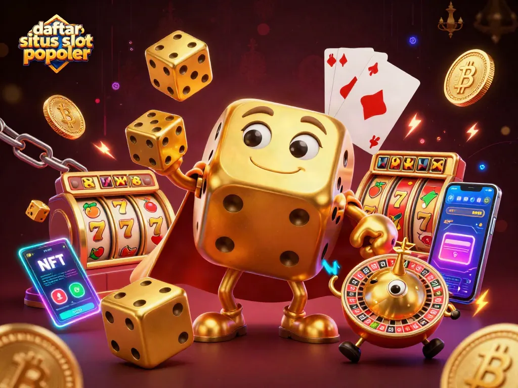 Permainan menarik dalam daftar situs slot populer yang menampilkan berbagai simbol jackpot dan dadu emas.