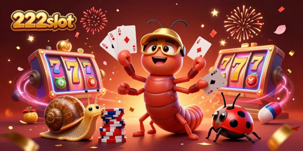 Permainan slot 222slot dengan dealer bercarti dan chip besar, menciptakan suasana kasino yang meriah.