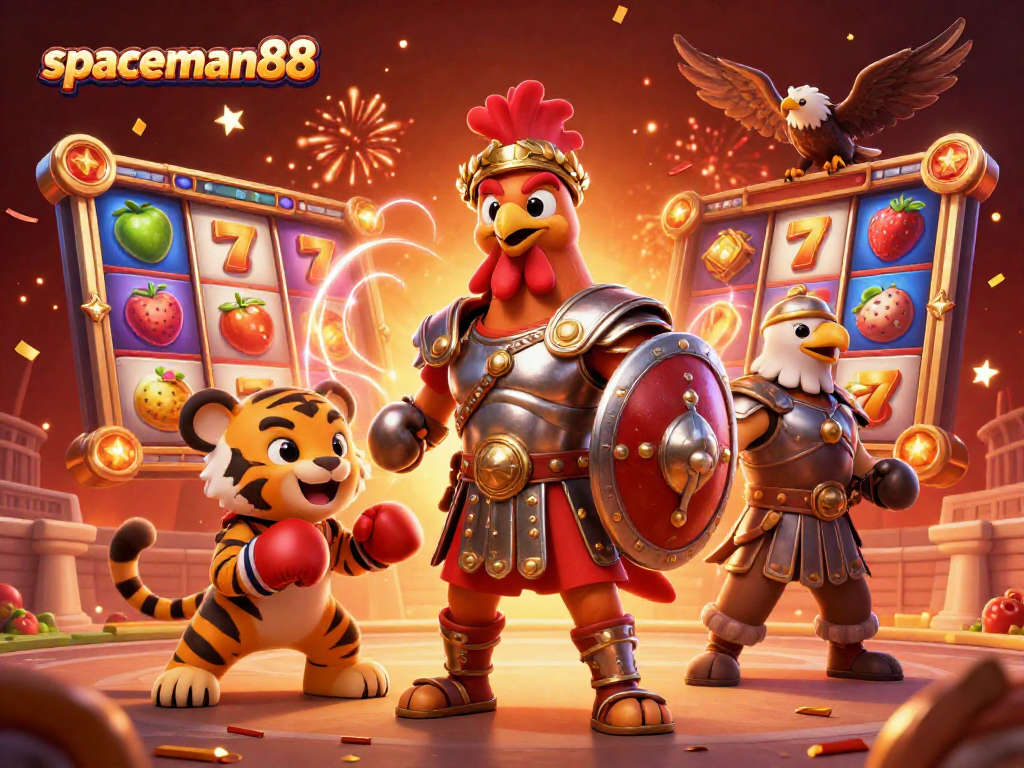Experience the thrill of winning with spaceman88's vibrant slot game setting and energetic characters.