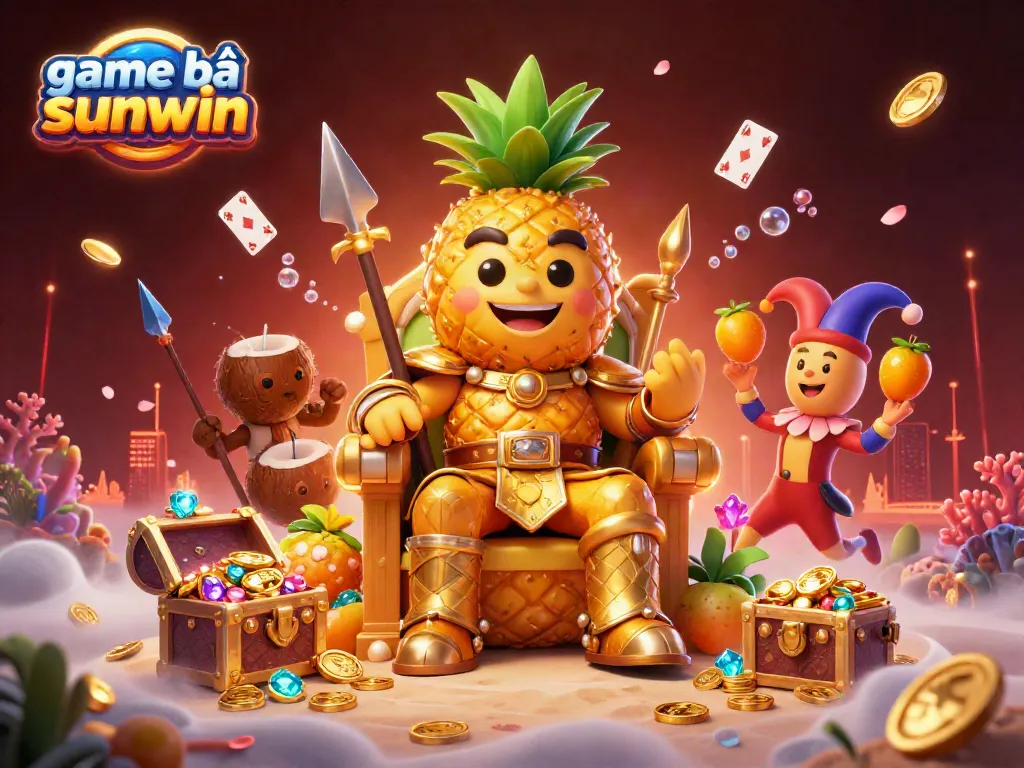 Experience exciting gameplay with game bài sunwin featuring a golden pineapple king and enchanting beach casino elements.