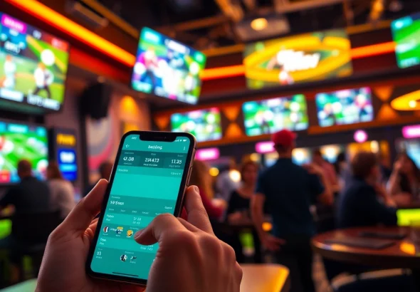 Engage in online Betting with a vibrant sports bar scene showcasing digital betting experiences.