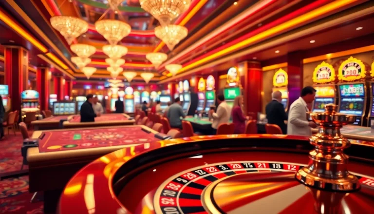 Experience the excitement of Casino action with a roulette wheel and lively players.