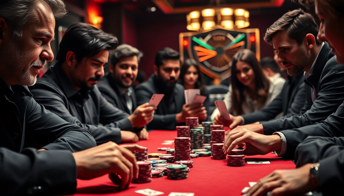 Engaging poker game action with players showing focus and strategy at the table.