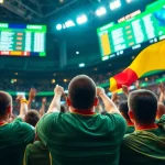 Engaged fans in a stadium atmosphere celebrating Sports Betting excitement.