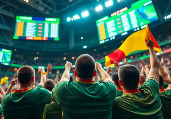 Engaged fans in a stadium atmosphere celebrating Sports Betting excitement.