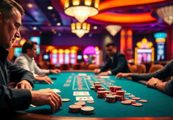 Engaged players at a Blackjack Casino table enjoying their gaming experience.