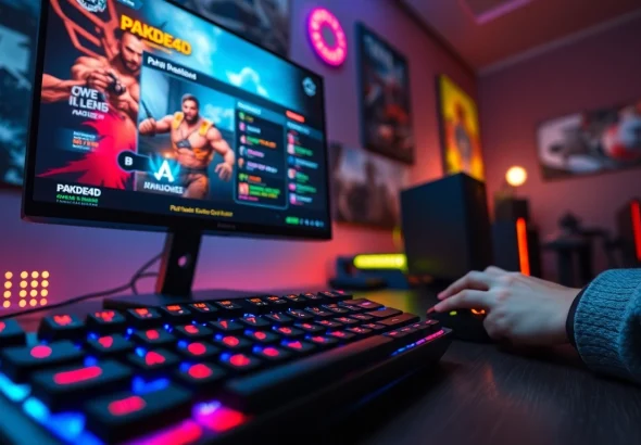 Bermain dengan PAKDE4D game, pengaturan gaming modern dan pencahayaan yang menawan.