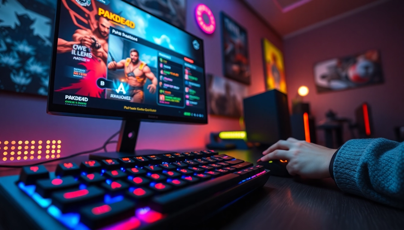 Bermain dengan PAKDE4D game, pengaturan gaming modern dan pencahayaan yang menawan.