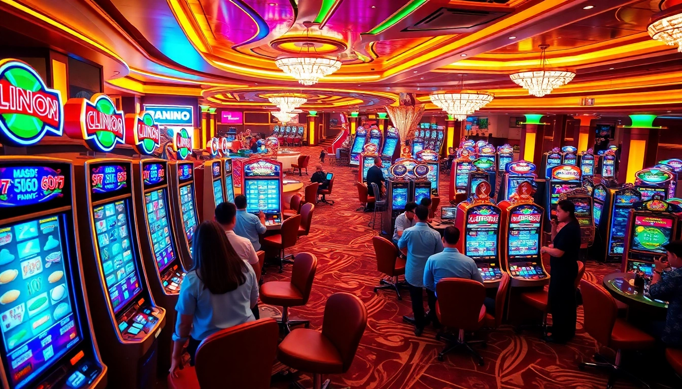 Engaging players enjoying slot online apiraja88 amidst vibrant casino visuals.