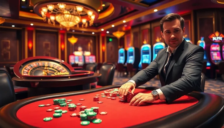 Experience the excitement of viral4d at a luxurious casino with vibrant tables and spinning roulette.