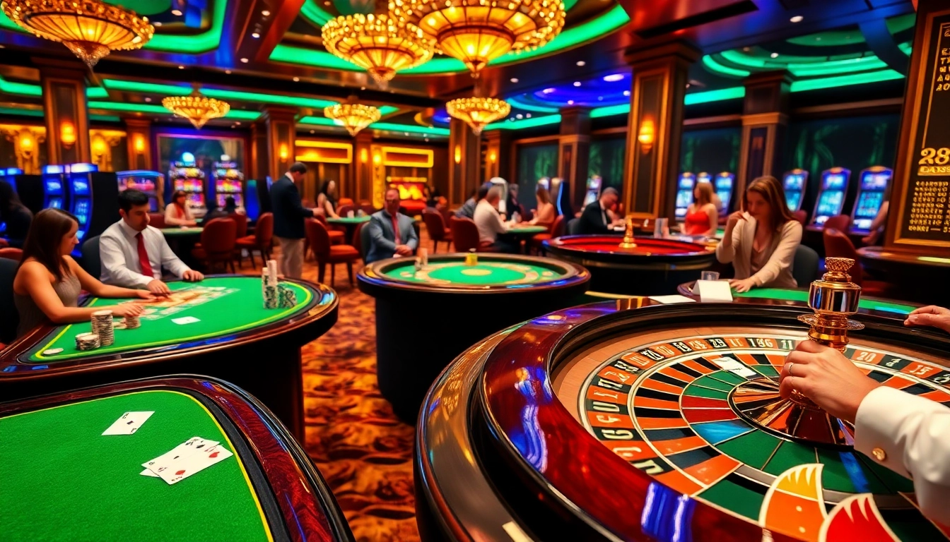 Experience the thrill of RR88 Auction with luxurious casino tables filled with poker chips and players.