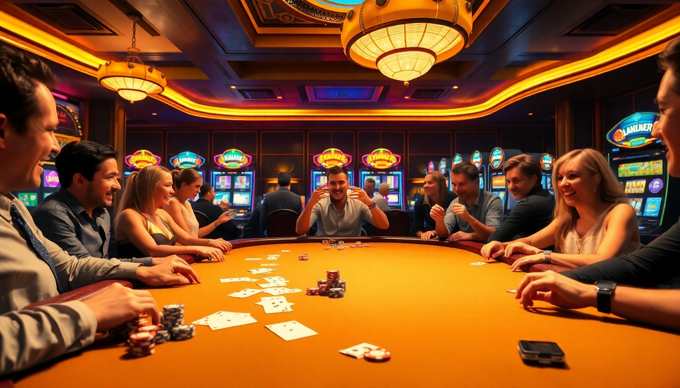 Experience the thrill of gaming with qqmacan as players enjoy vibrant casino action at a luxury table.
