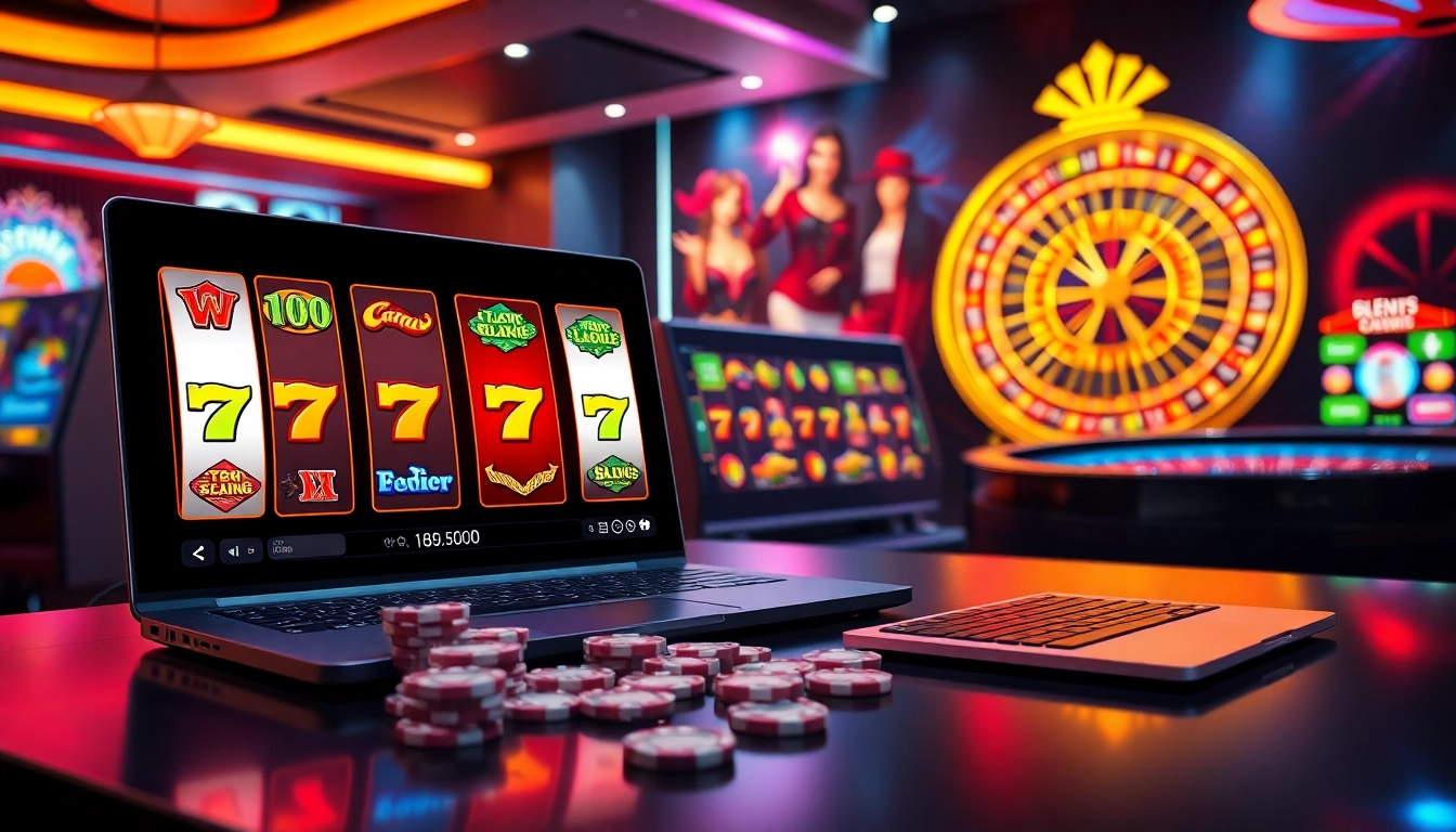 Exciting gameplay on link slot gacor showcasing vibrant slot machines and poker chips.