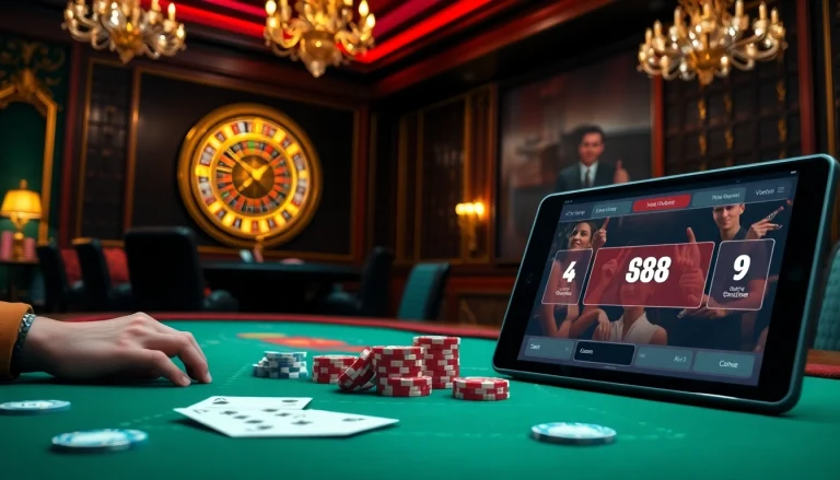 Experience exhilarating moments at Go88vn with luxury poker chips and cards in a vibrant casino setting.