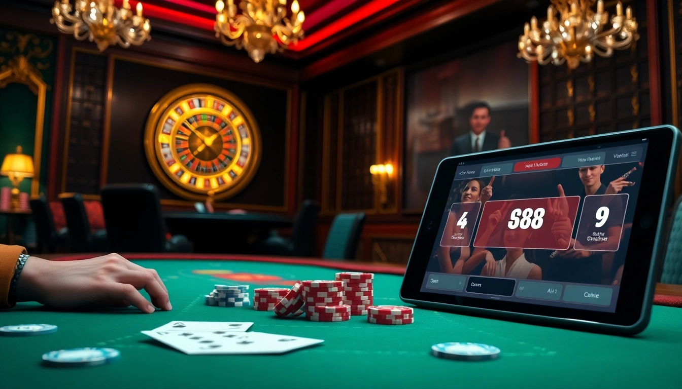 Experience exhilarating moments at Go88vn with luxury poker chips and cards in a vibrant casino setting.