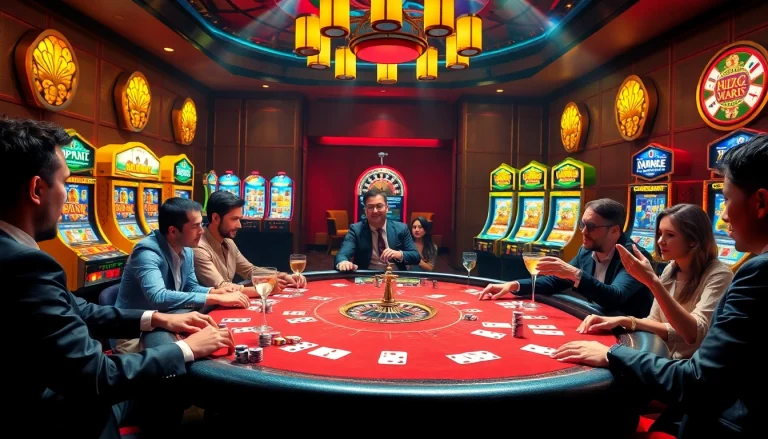 Exciting gaming action at a kerajaanslot table in a luxurious casino setting.