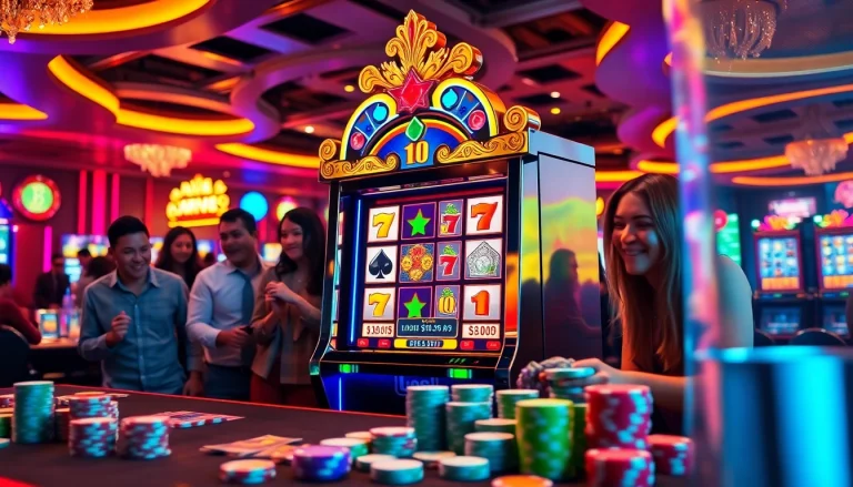 Engage with slot online apiraja88 at an exciting casino scene featuring vibrant slot machines.