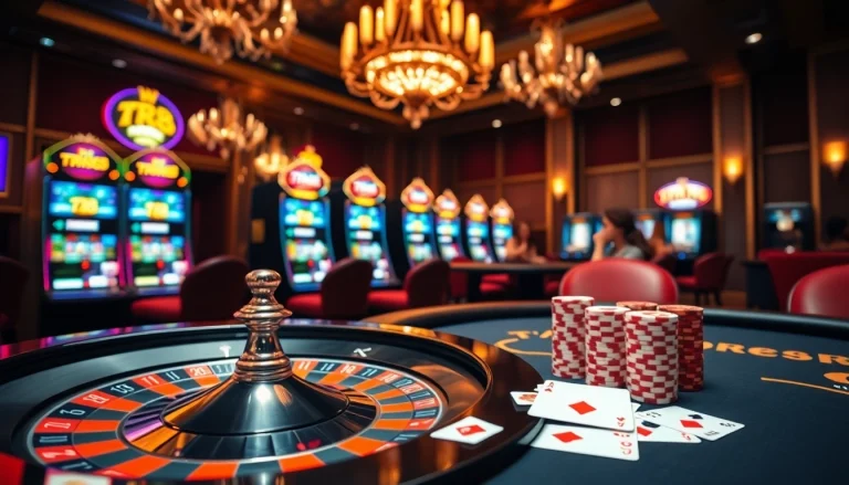 Engaging players at TR88-themed poker tables in an upscale casino atmosphere.