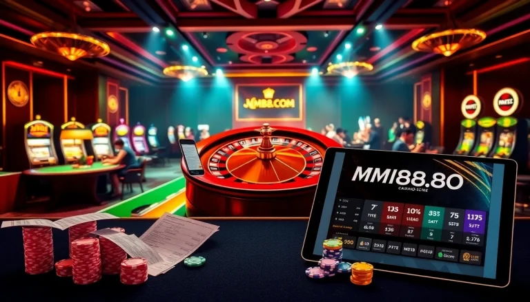 Players enjoying high-stakes poker at MM88.COM casino tables, showcasing excitement and luxury.