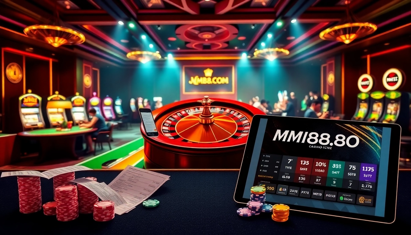 Players enjoying high-stakes poker at MM88.COM casino tables, showcasing excitement and luxury.