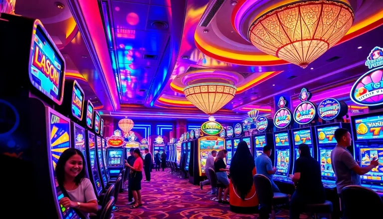 Excited players enjoying a vibrant slot terpercaya experience in a luxurious casino.