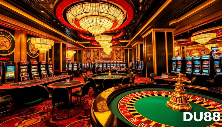 Experience the thrill of betting at DU88, featuring luxury casino interiors and exciting game tables.